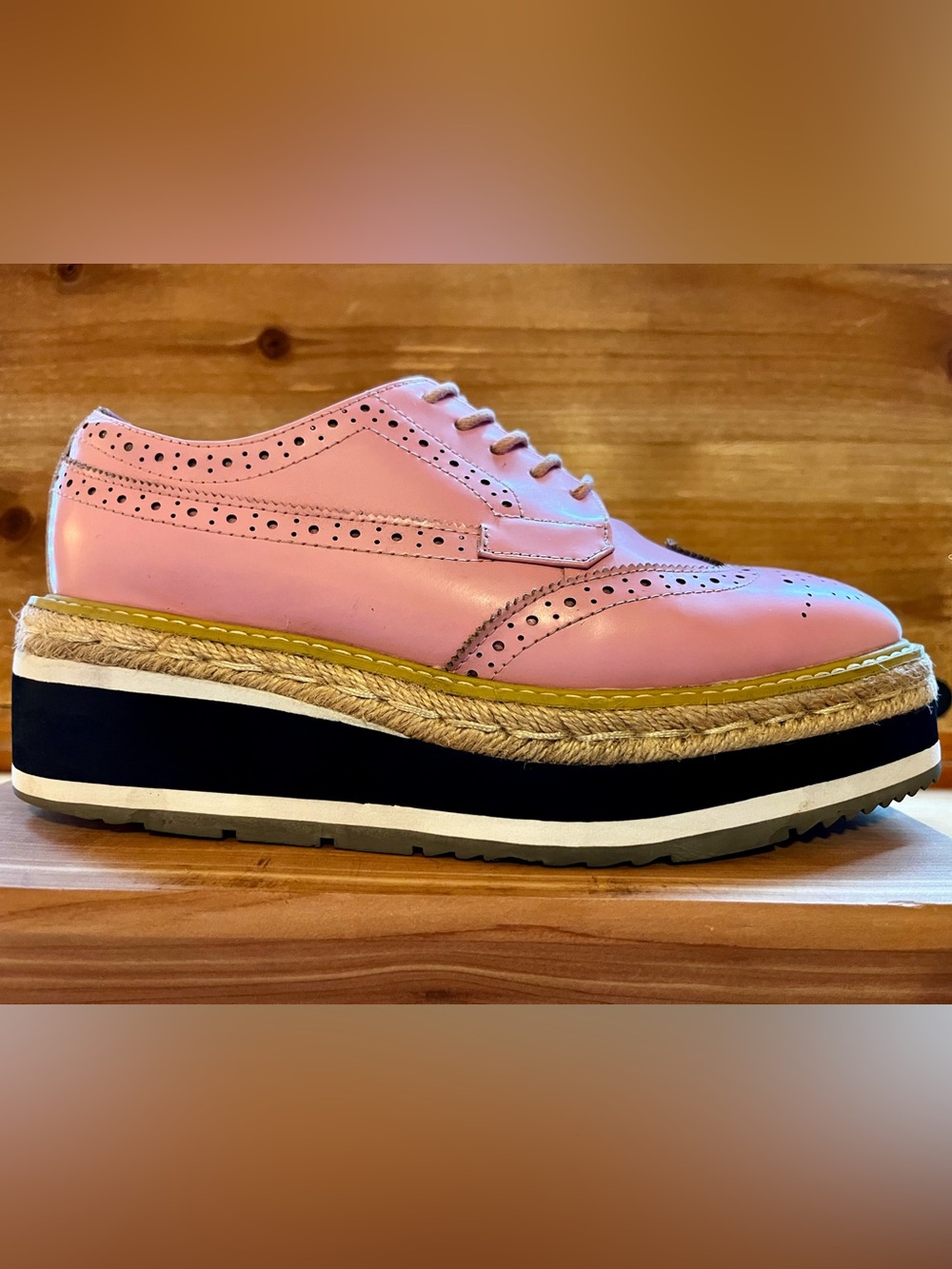 Prada Pink Leather Platform Wingtip Creeper Brogue in Size 36 - Picture 9 of 9